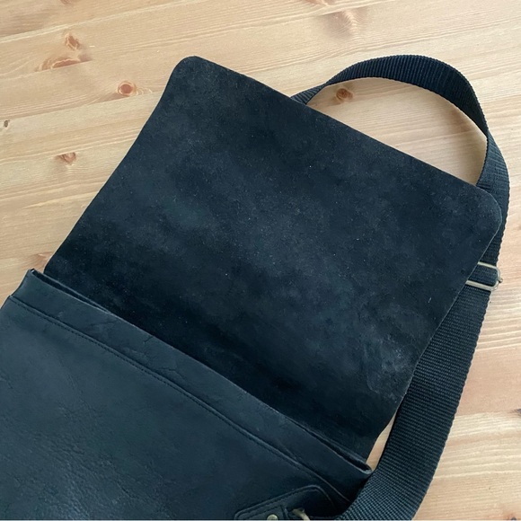 French Connection Black Leather Messenger Bag Adjustable Strap Unisex - Picture 8 of 15